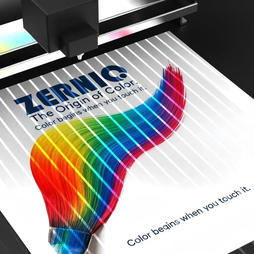 ZERNIQ A3 DTF printer printing on roll-fed PET film